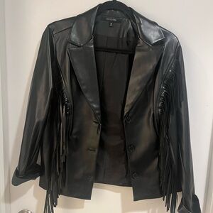 19 Cooper Black Faux Leather Fringe Blazer